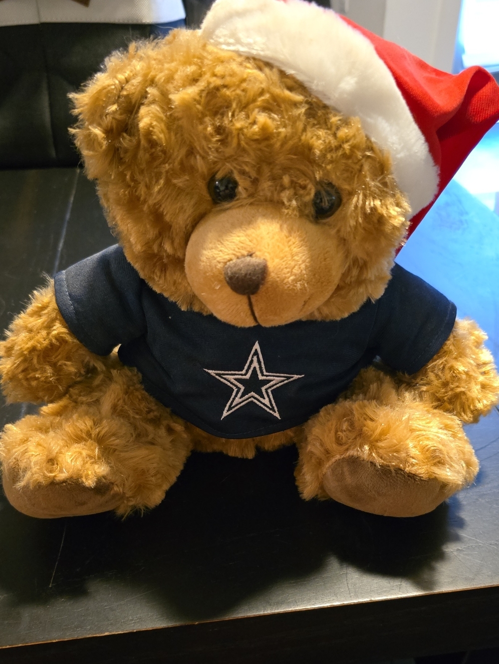 Forever Collectibles Holiday Teddy Bear in Navy Shirt with Red & White Hat